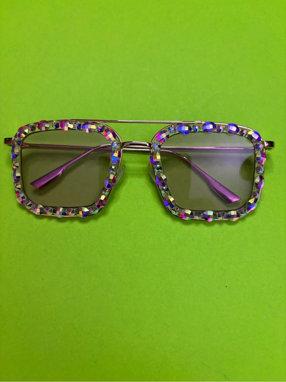Crystal-Embellished Square Sunglasses in Iridescent Purple